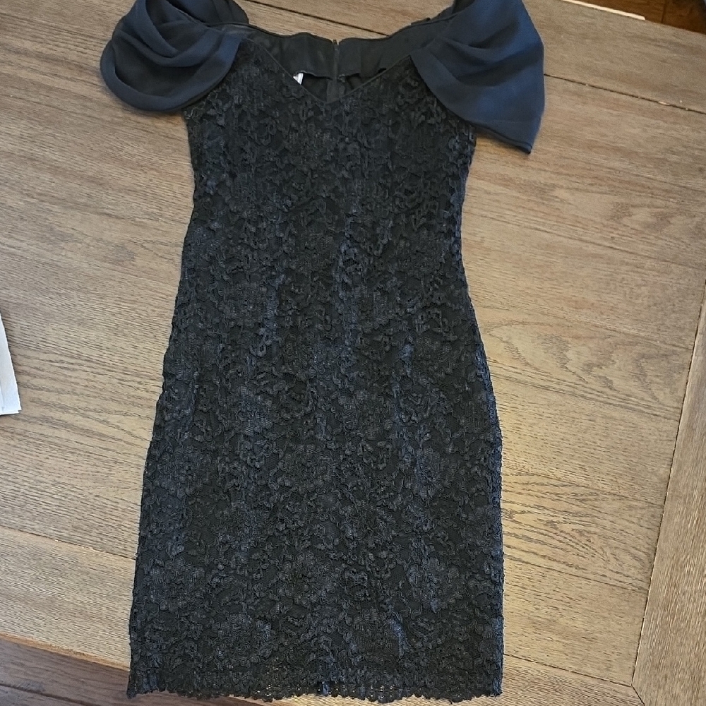 Michele Black Off-Shoulder Puff Sleeve Mini Dress